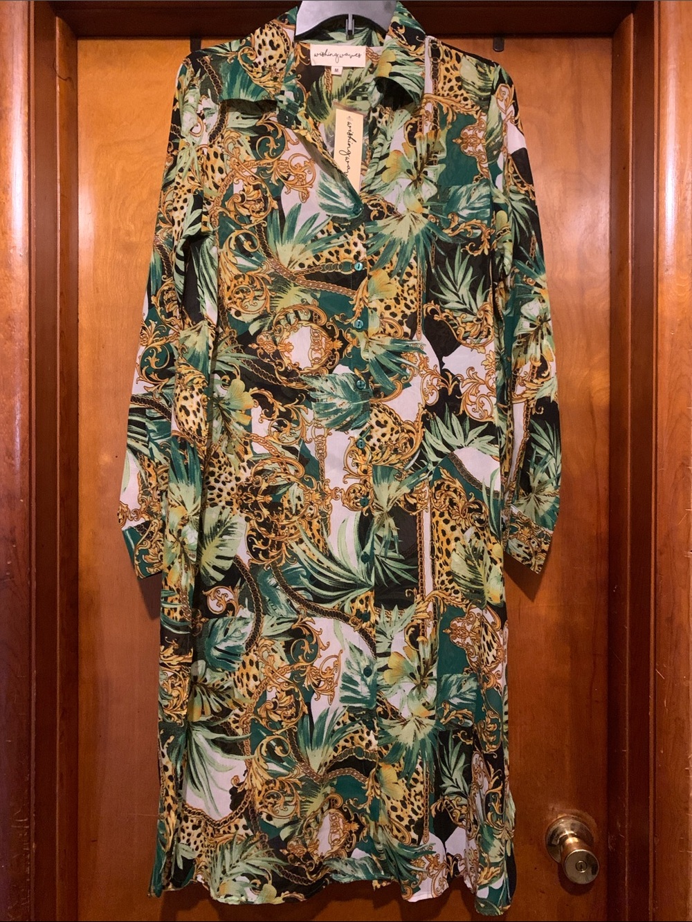NWT Wishing Waves Size M Green Luxury Print Duster Dress